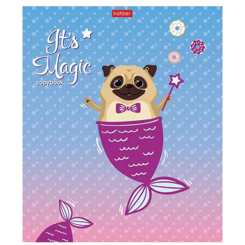 Тетрадь 18 л. HATBER клетка, фольга, "Почти русалочка" (5 видов в