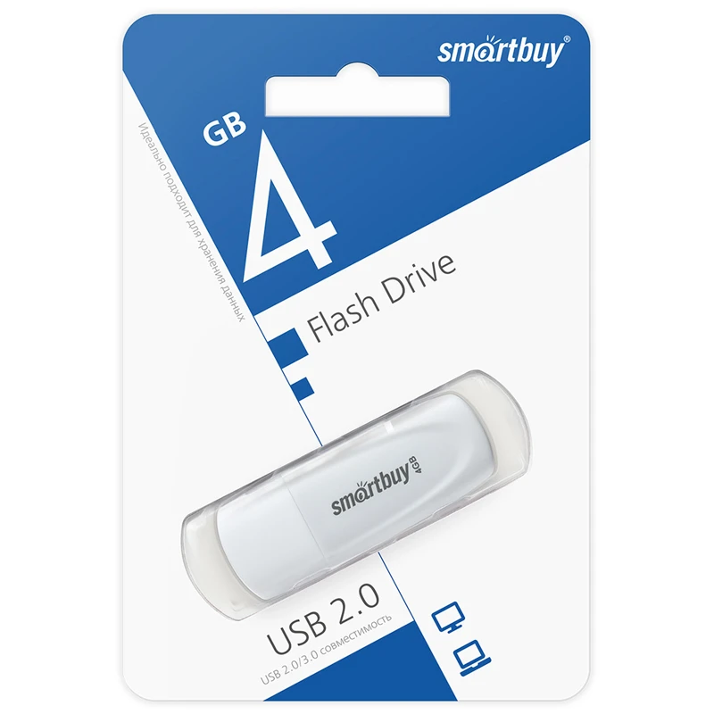 Память Smart Buy "Scout" 4GB, USB 2.0 Flash Drive, белый