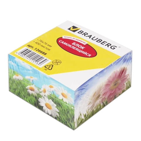 Блок самоклеящийся (стикер), BRAUBERG, 76х76 мм, 400 л., белый, печать по