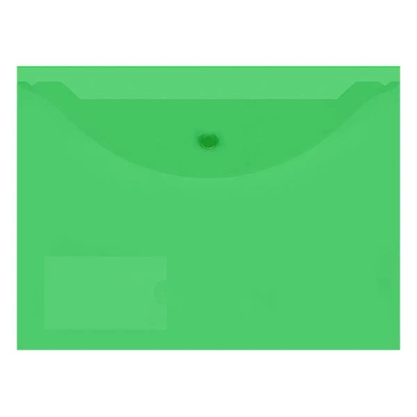 Пласт. конверты inФОРМАТ А4 зеленый пластик 150мкм на кнопке карман д/визиток: