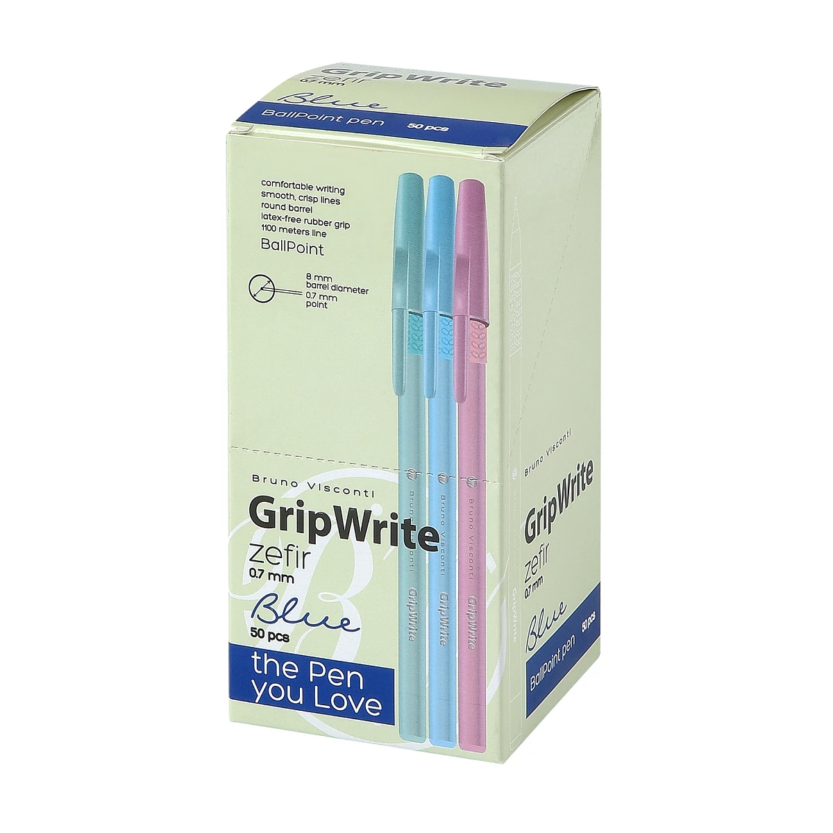 Ручка "GripWrite Zefir" ШАРИКОВАЯ 0.7 мм, СИНЯЯ (3 цвета)