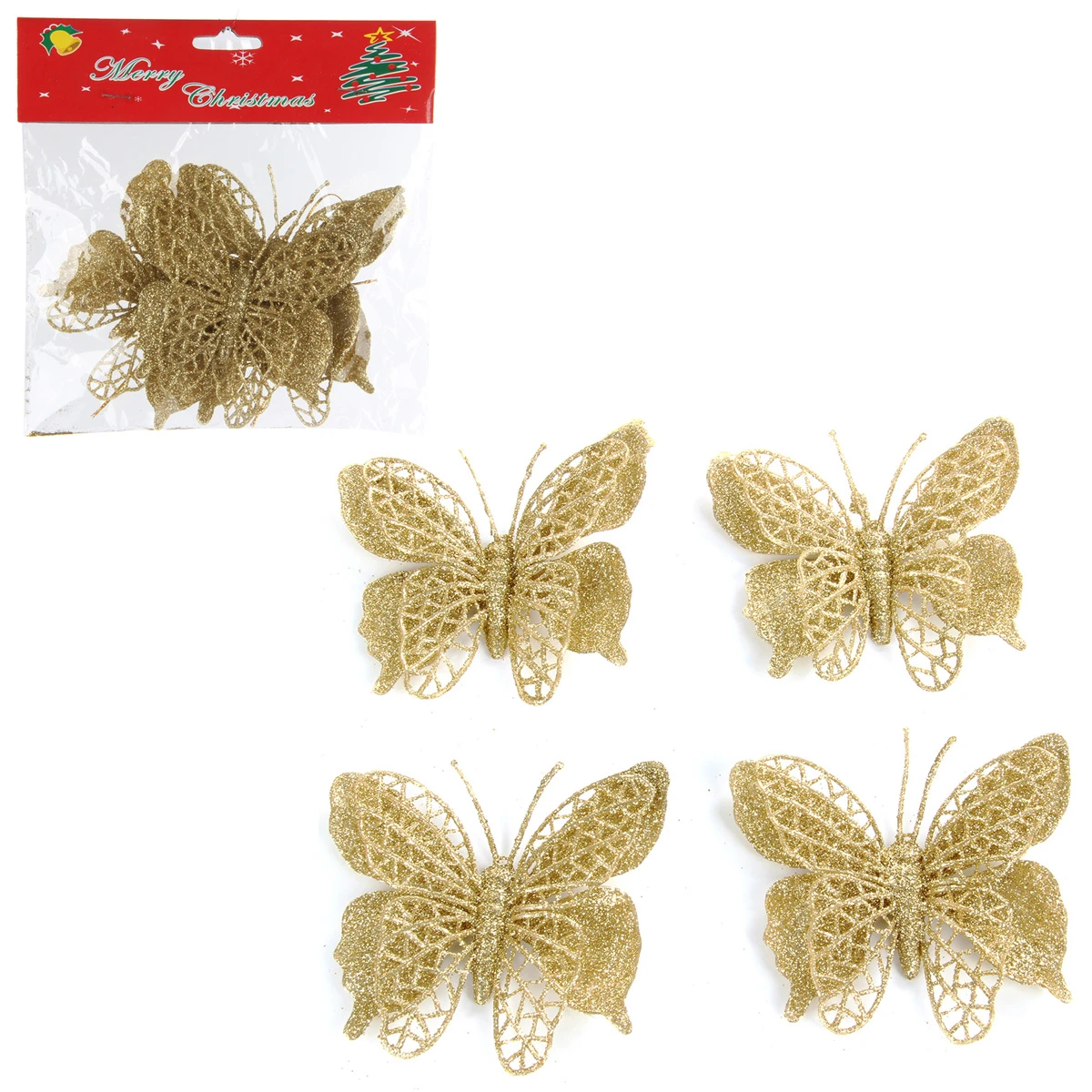 Новогоднее украшение подвеска "Бабочка" 10,5х8 см, золотой, 4 шт/пб