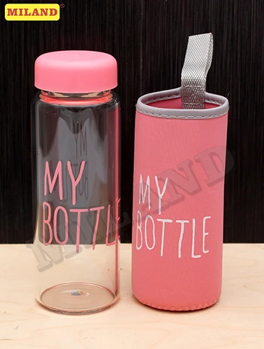 Бутылка для воды стеклянная "Моя бутылка" (в чехле) розовый УД-2707