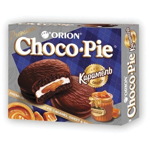 Печенье ORION "Choco Pie Dark Caramel" темный шоколад, карамельное,