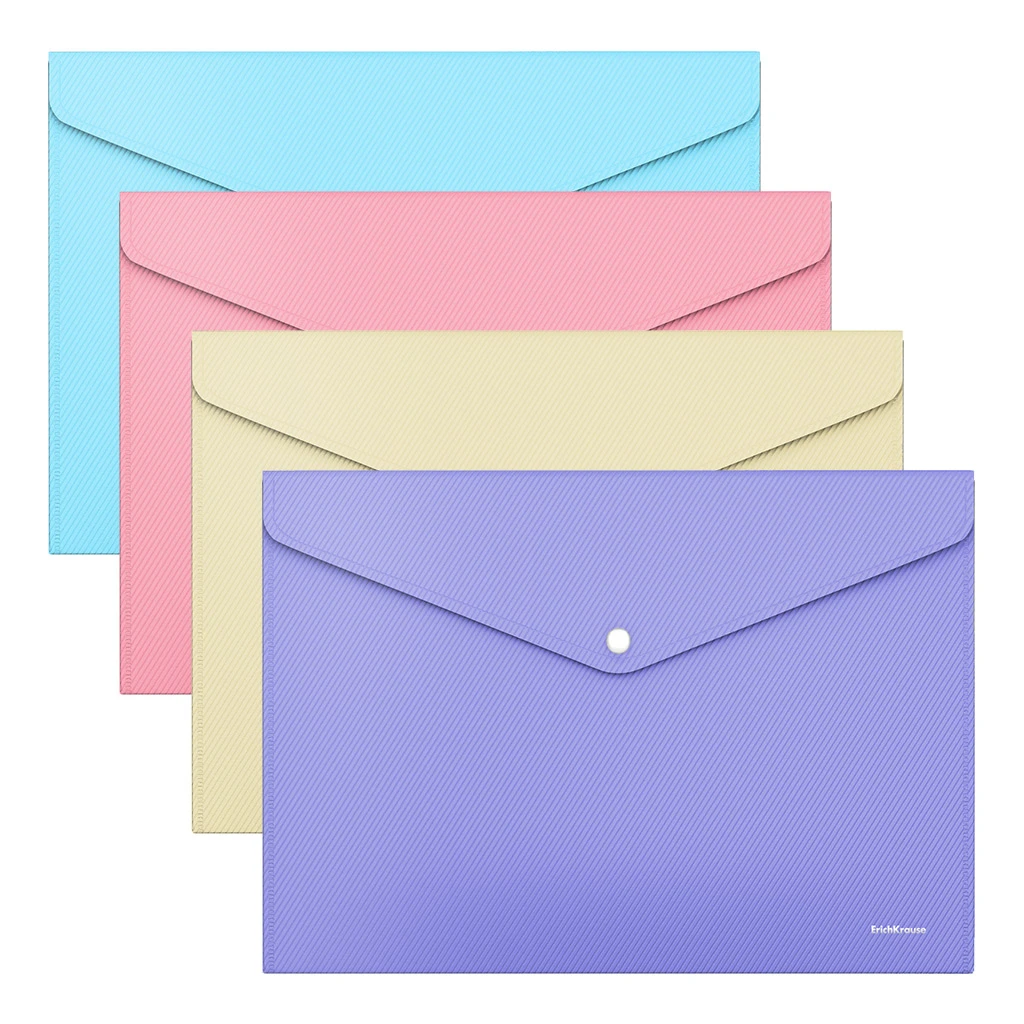 Папка-конверт на кнопке пластиковая ErichKrause® Diagonal Pastel, A4,
