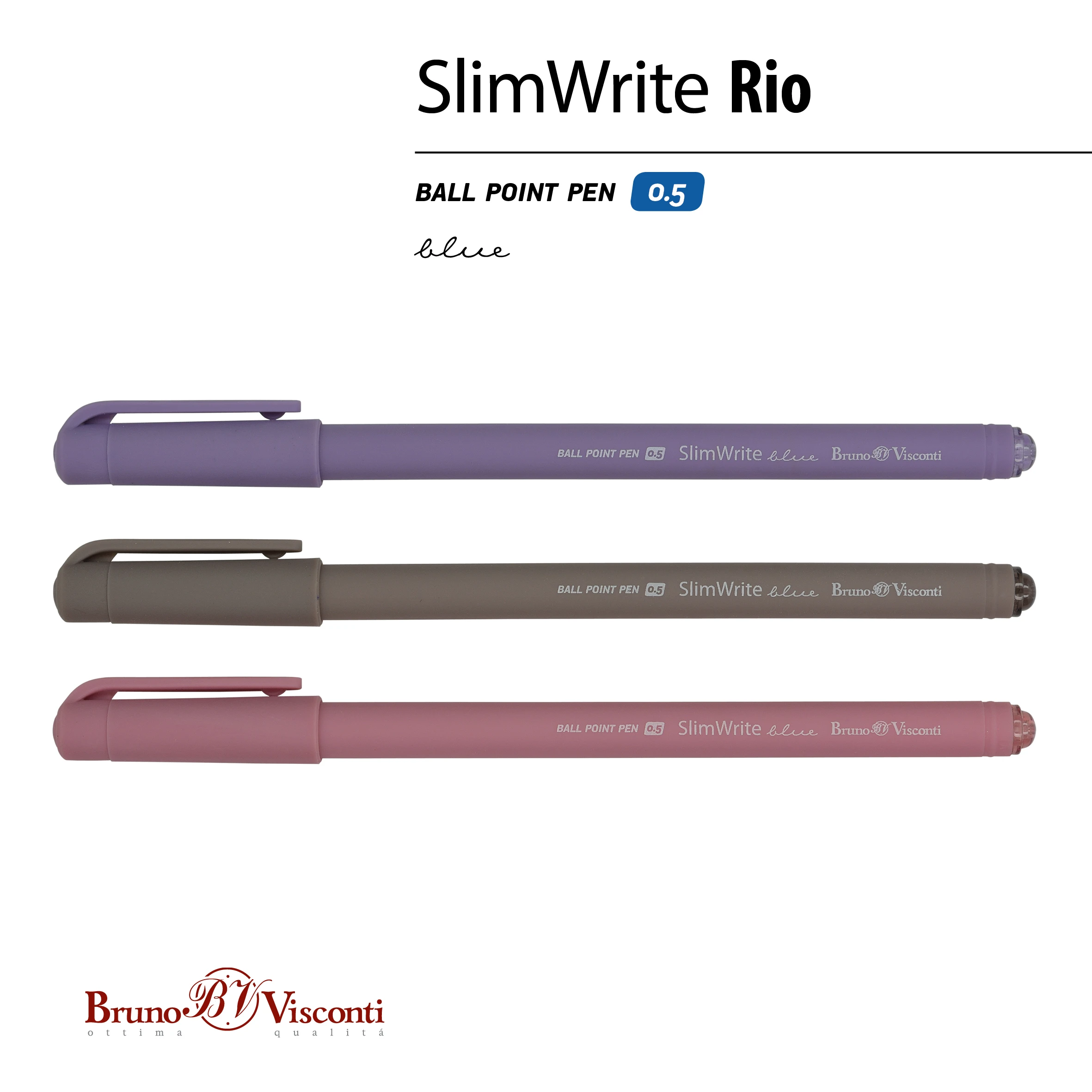 РУЧКА "SlimWrite.RIO" ШАРИКОВАЯ 0.5 ММ, СИНЯЯ (3 цвета корпуса)