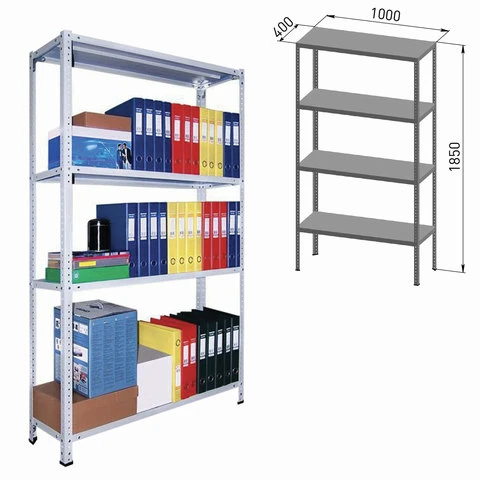 Шкаф стеллаж бюджет 716х333х1810 мм 4 полки серый 402651 030