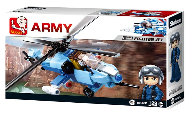 Конструктор пластиковый SLUBAN. Армия. Танк и вертолет (129 деталей, 1 фигурка)