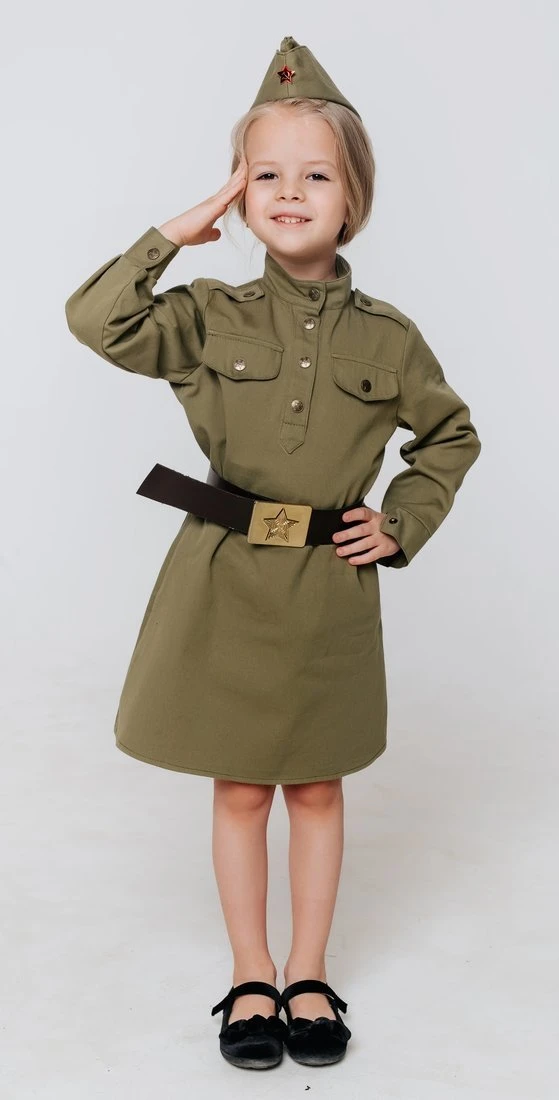 Костюм Солдатка: гимнастерка, юбка, пилотка, ремень, размер 116-60