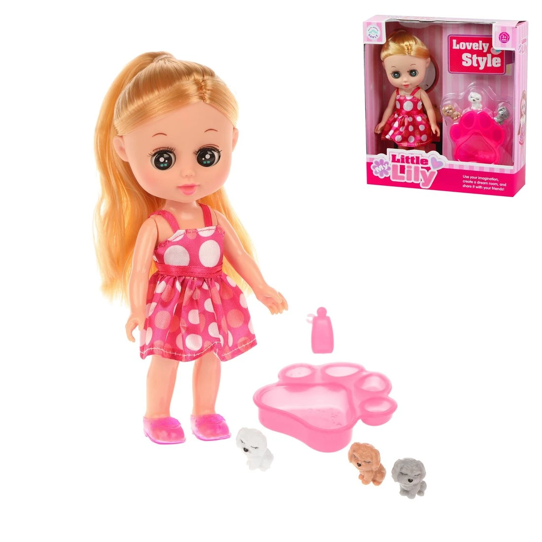Кукла Лилли 16 см, с питомцами, в комплекте 5 предметов. 68025