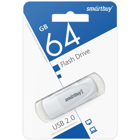 Флеш-диск 64GB SMARTBUY Scout USB 2.0, белый, SB064GB2SCW