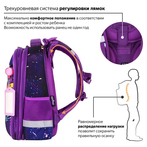 Ранец ЮНЛАНДИЯ EXTRA, с дополнительным объемом, "Colorful butterfly",