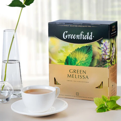 Чай GREENFIELD (Гринфилд) "Green Melissa", зеленый, с мятой, 100