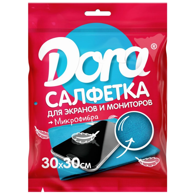 Салфетка для экранов, мониторов и электротехники Dora 30х30см микрофибра