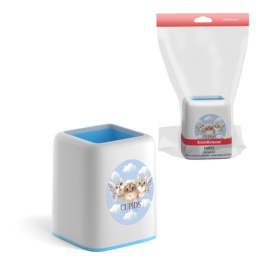 Подставка настольная пластиковая Erich Krause® Forte, Cupids, белая с голубой
