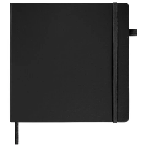 Скетчбук, черная бумага 140 г/м2 200х200 мм, 80 л., КОЖЗАМ, резинка, карман,