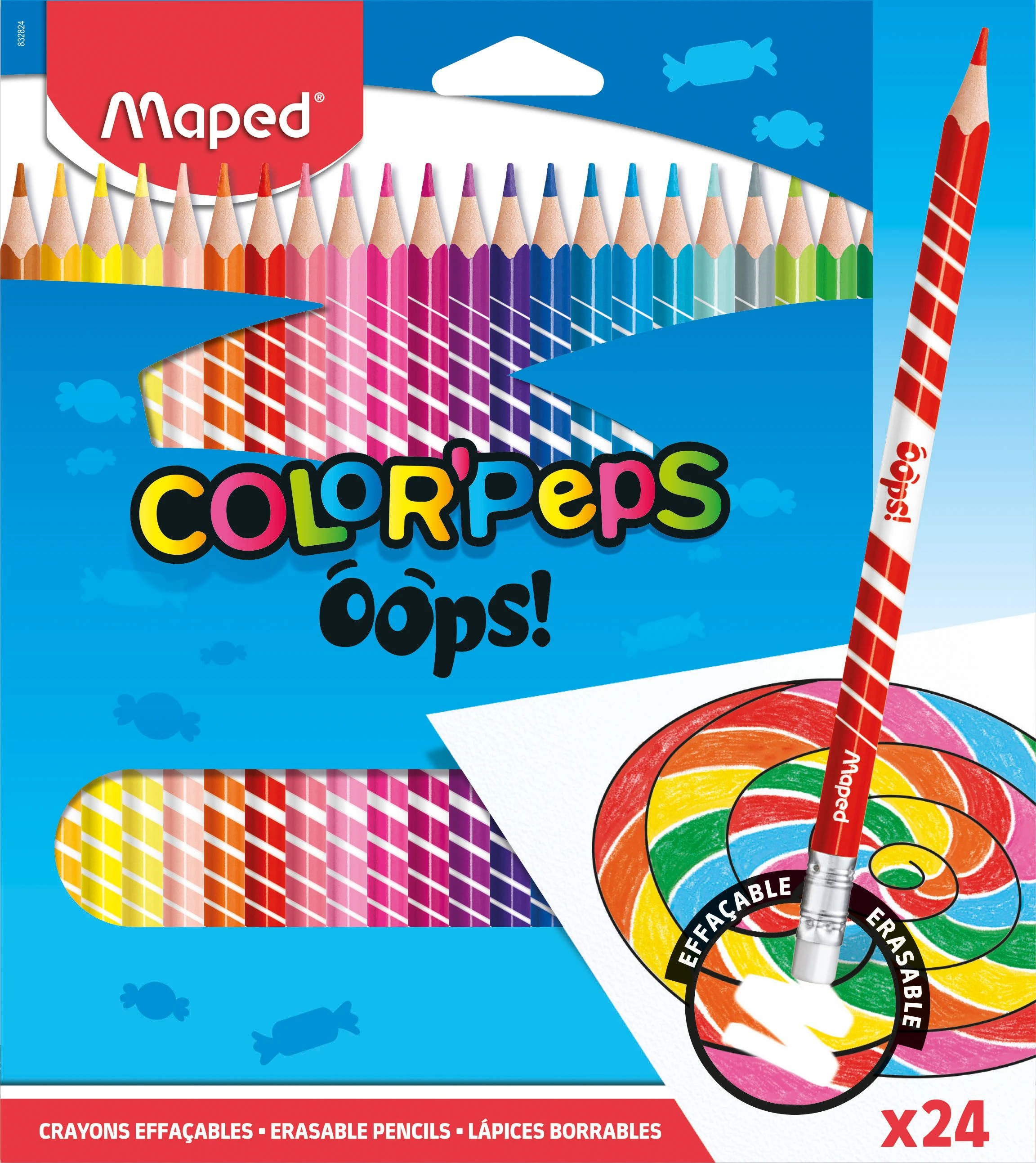 Набор цветных карандашей MAPED COLOR'PEPS OOPS 24 цв. пластик трехгран. корп. с