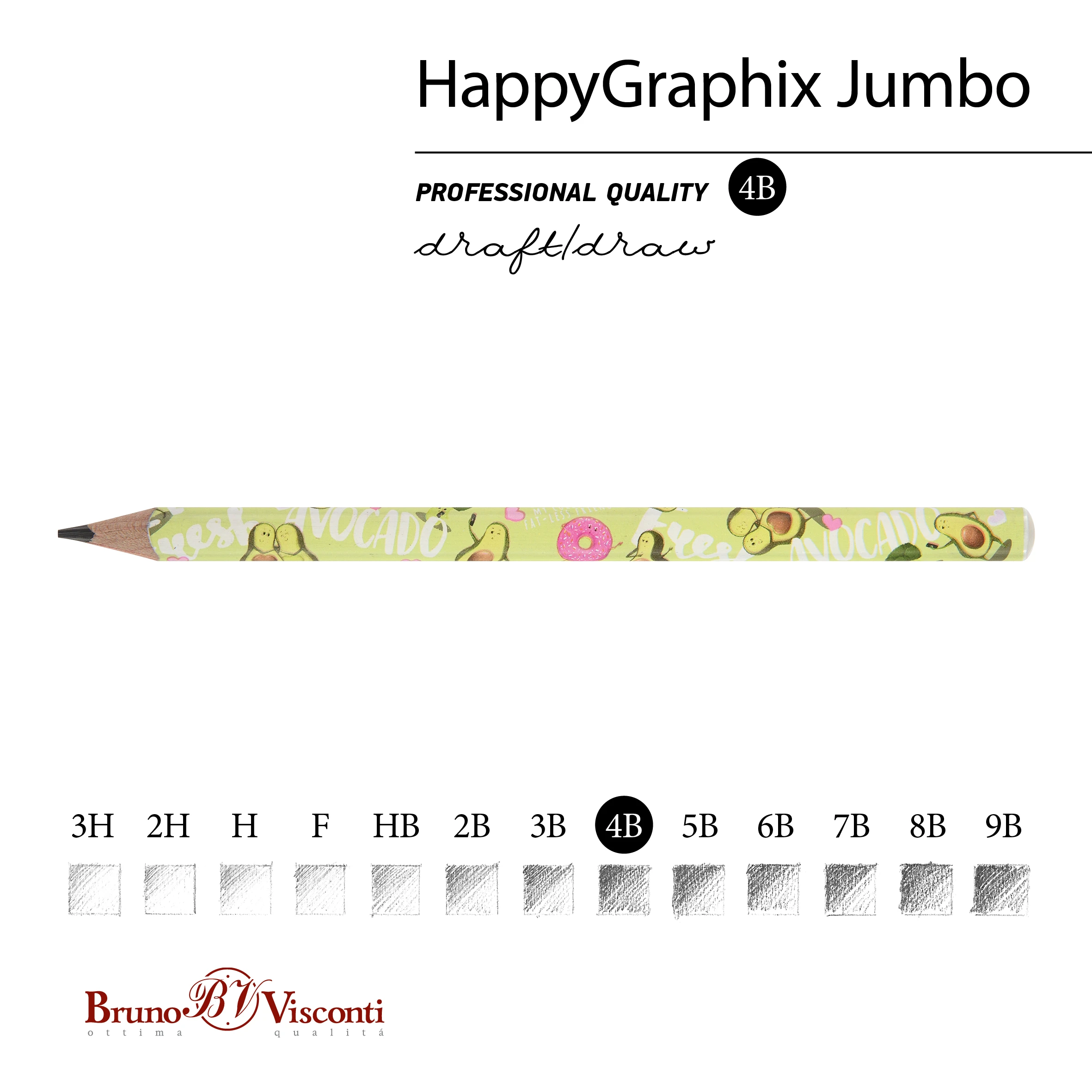 КАРАНДАШ ЧЕРНОГРАФИТОВЫЙ "HappyGraphix Jumbo. Авокадо. Любовь" 4В, 3.5