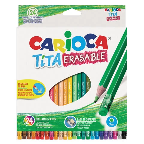 Карандаши цветные стираемые с резинкой CARIOCA "Erasable", 24 цвета,