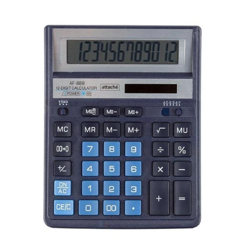Калькулятор настольный ПОЛН.Attache AF-888,12р,дв.пит,204x158мм, темно-синий