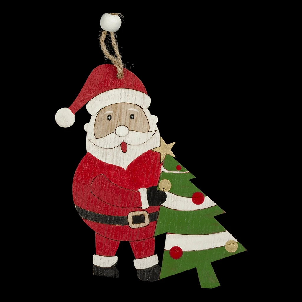Украшение ErichKrause® Decor Санта с елкой 13см, дерево