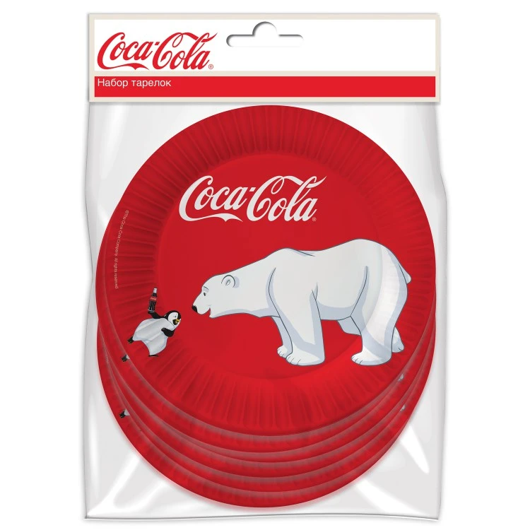 Coca-Cola. Набор бумажных тарелок Мишки-1, 6 штук d=230 мм