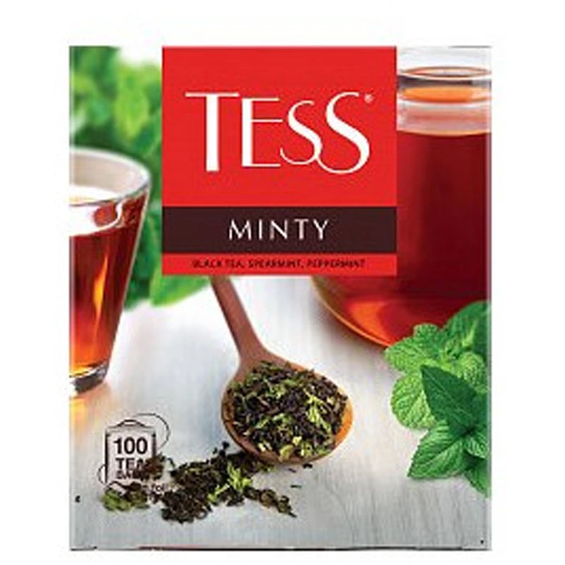 Чай Tess "Minty", черный, с ароматом мяты, 100 фольг. пакетиков по