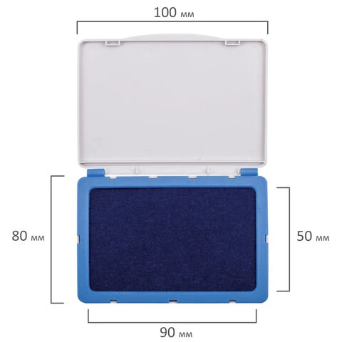 Штемпельная подушка BRAUBERG, 100х80 мм (рабочая поверхность 90х50 мм), синяя