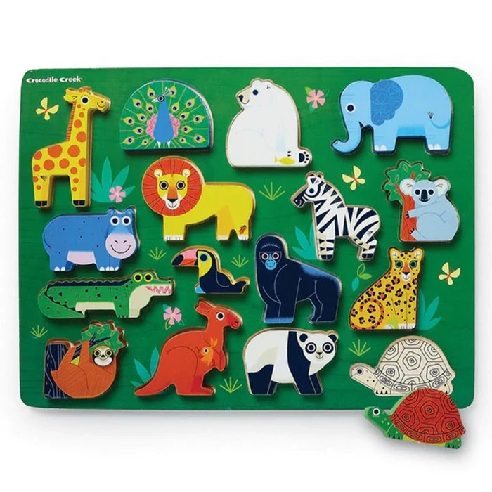 Двухсторонний деревянный пазл Crocodile Creek «Зоопарк», 16 элементов