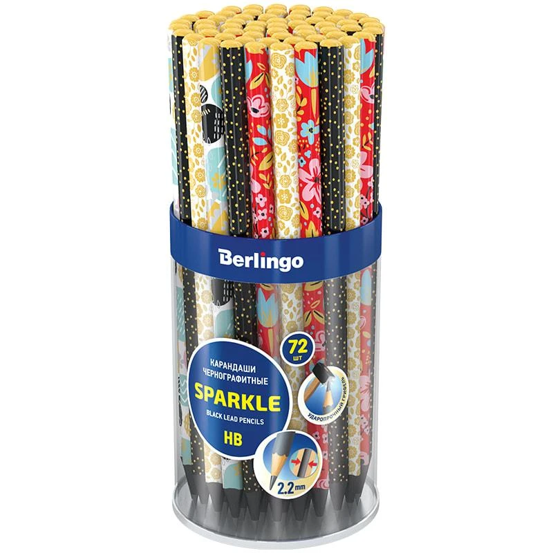 Карандаш ч/г Berlingo "Sparkle" HB, черное дерево, трехгран.,