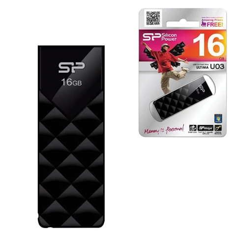Флэш-диск 16 GB, SILICON POWER Ultima U03, USB 2.0, черный, SP16GBUF2U03V1K