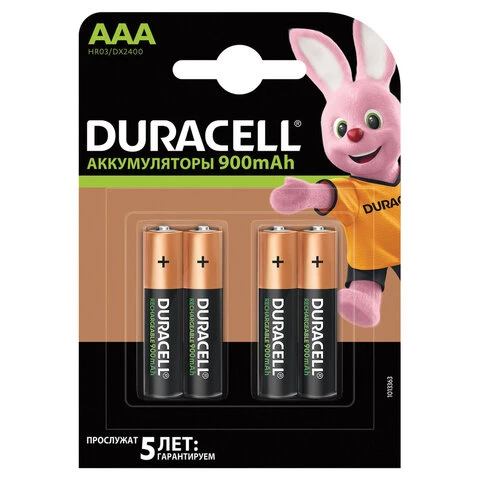 Батарейки аккумуляторные DURACELL, AAA (HR03), Ni-Mh, 900 mAh, КОМПЛЕКТ 4 шт., в Батарейки аккумуляторные DURACELL, AAA (HR03), Ni-Mh, 900 mAh, КОМПЛЕКТ 4 шт., в