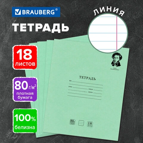 Тетрадь BRAUBERG ВЕЛИКИЕ ИМЕНА 18л. линия, плотная бумага 80г/м2, обложка