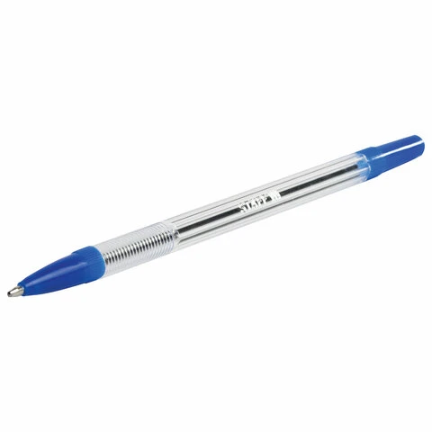 Ручка шариковая STAFF "Basic BP-03", СИНЯЯ, корпус прозрачный, узел 1