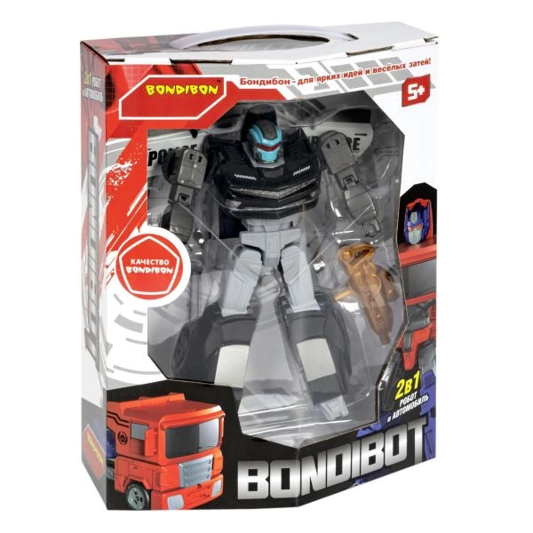Трансформер 2в1 BONDIBOT Bondibon робот-автомобиль, чёрная полиция, BOX