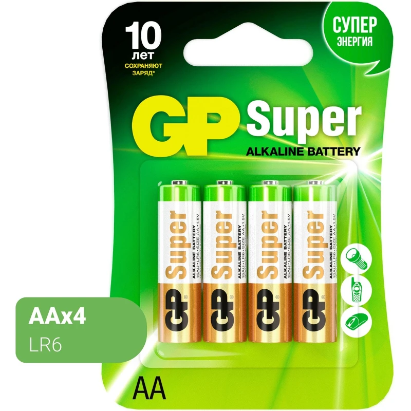 Батарейка GP Super AA/LR6/15A алкалин. 4шт/уп (73532)