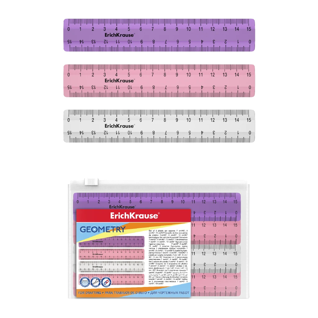 Набор из 4 пластиковых линеек ErichKrause® Candy, 15см, ассорти из 3 цветов, в