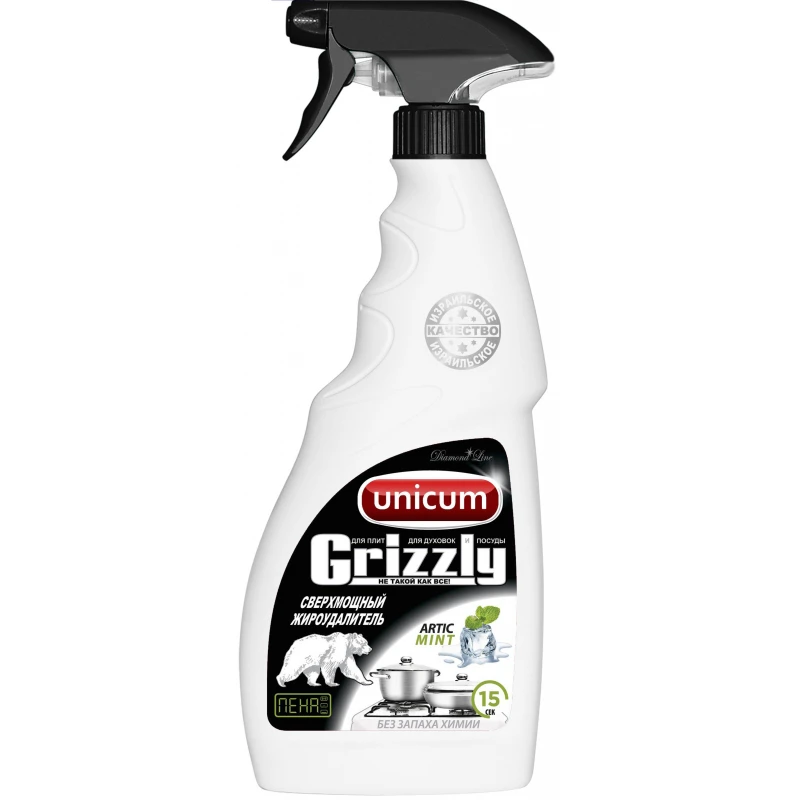 Средство для чистки плит UNICUM Grizzly жироудалитель пенный 500мл спрей