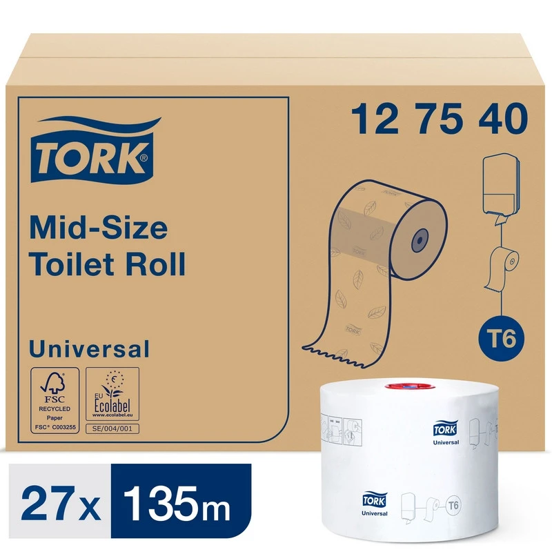 Бумага туалетная д/дисп Tork Mid-size Т6 Universal 1сл бел135м 27рул 127540 штр.