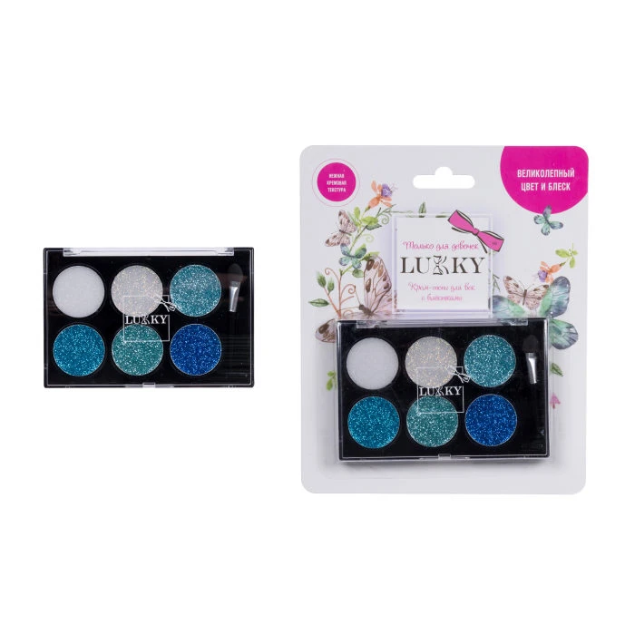 Lukky крем-тени для век с блёстками, с аппликатором, 6 цветов, 6 г.