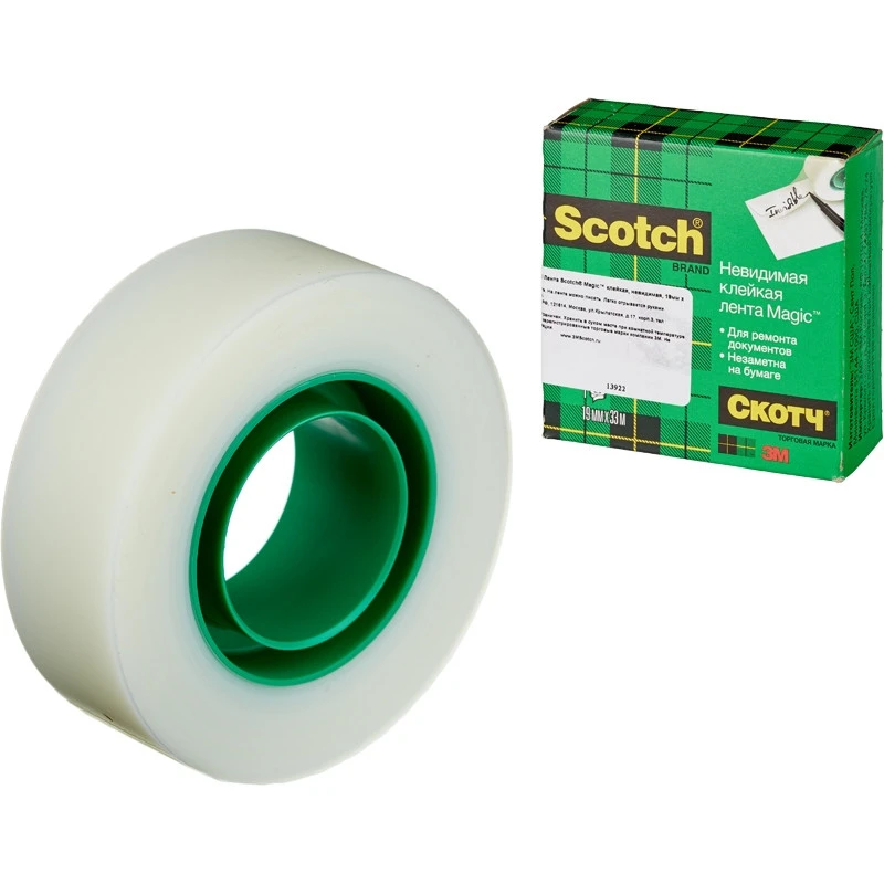 Клейкая лента канцелярская 3M SCOTCH MAGIC 810 19х33 матовая штр. Клейкая лента канцелярская 3M SCOTCH MAGIC 810 19х33 матовая штр.