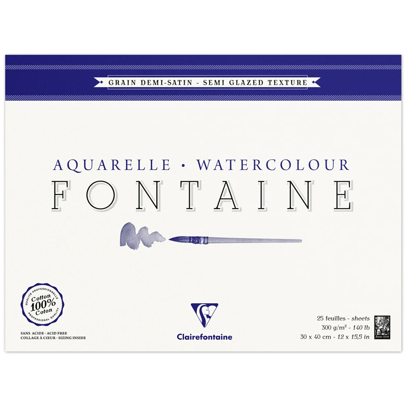 Альбом для акварели, 25л., 30*40, на склейке Clairefontaine "Fontaine