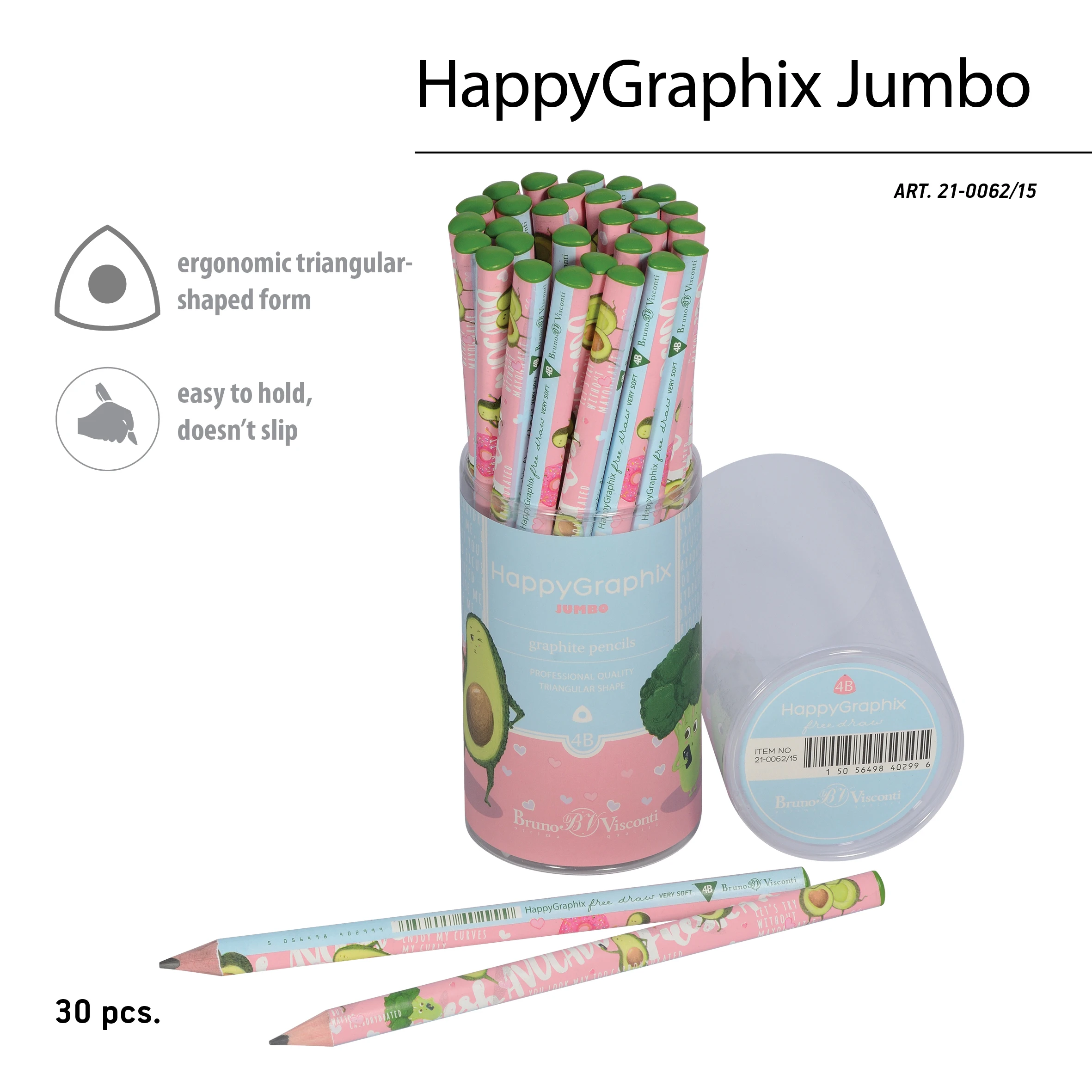 КАРАНДАШ ЧЕРНОГРАФИТОВЫЙ "HappyGraphix Jumbo. Авокадо. Модница" 4В,