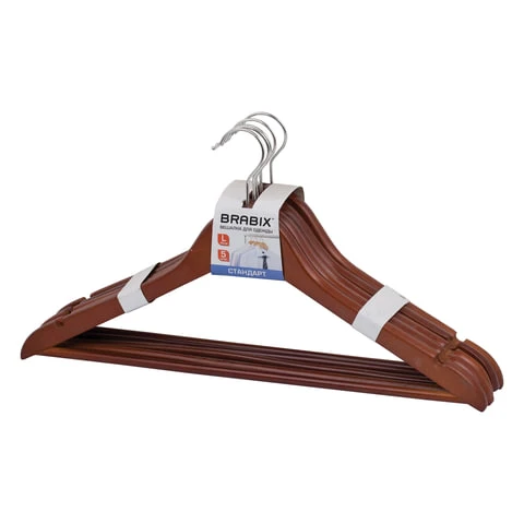 Вешалки-плечики, размер 48-50, КОМПЛЕКТ 5 шт., дерево, перекладина, цвет вишня,