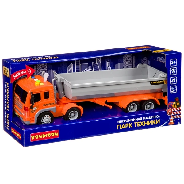 Инерционная машинка Bondibon «ПАРК ТЕХНИКИ», мега самосвал, свет. звук  BOX