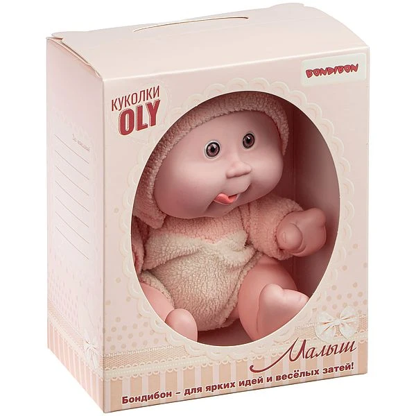 Кукла малыш Oly толстощёкий с улыбкой, Bondibon, размер 8", оранж.костюм,