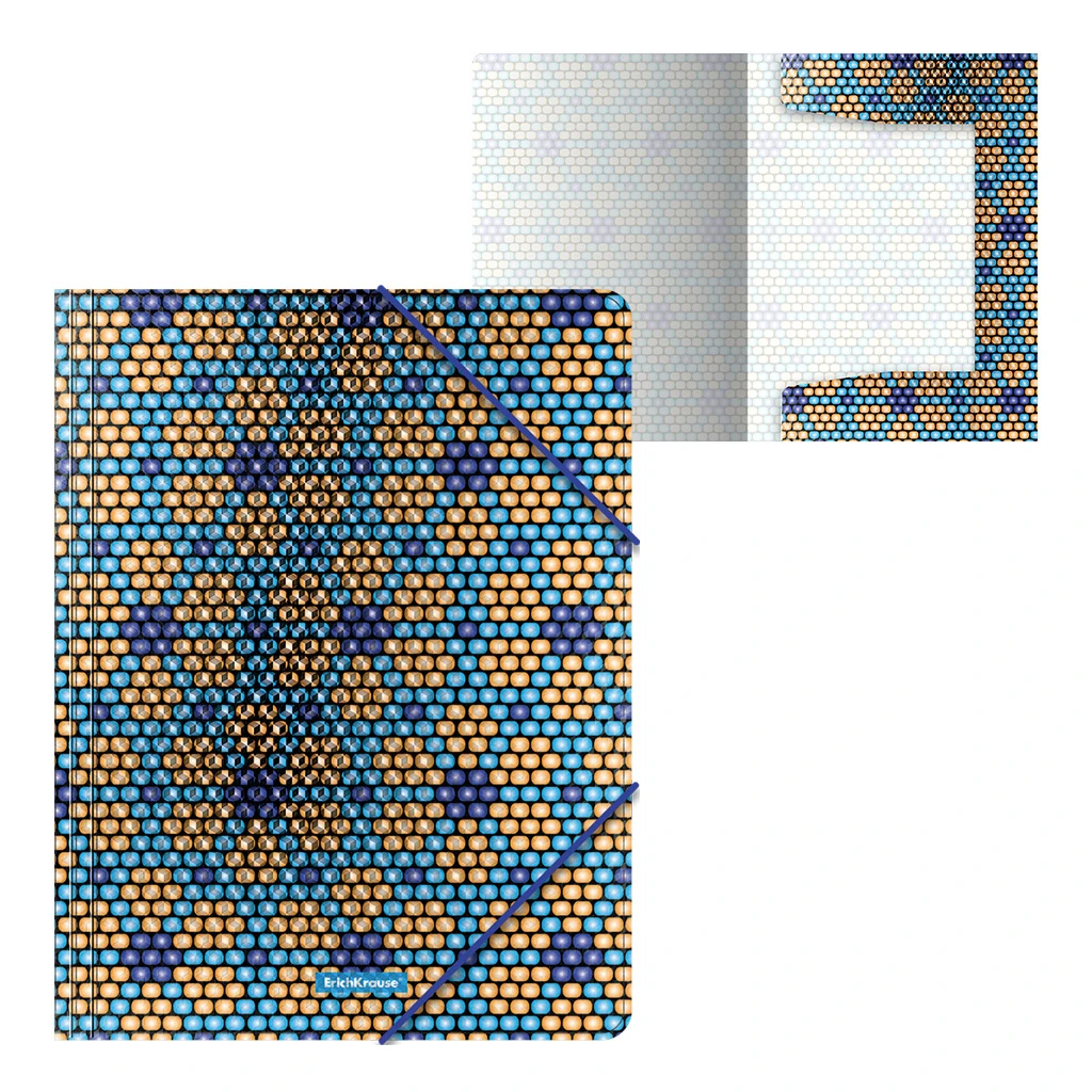Папка на резинках пластиковая Erich Krause Blue&Orange Beads, A4 (в пакете по 4