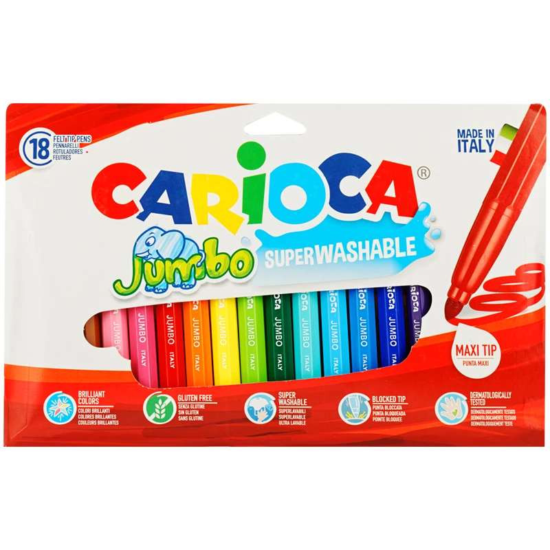 Фломастеры Carioca "Jumbo", 18цв., утолщенные, смываемые, картон,