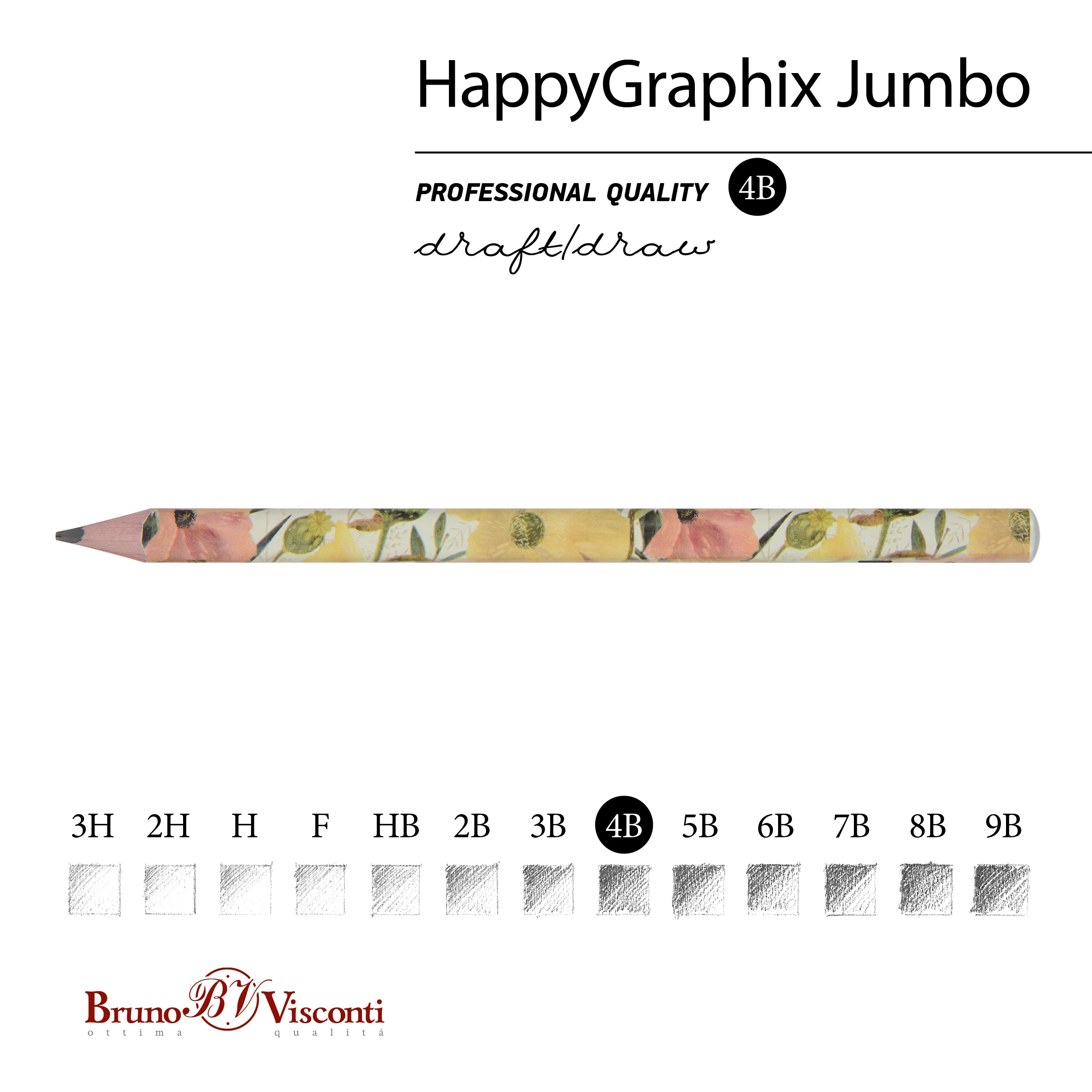 КАРАНДАШ ЧЕРНОГРАФИТОВЫЙ "HappyGraphix Jumbo. Цветочная романтика" 4В,