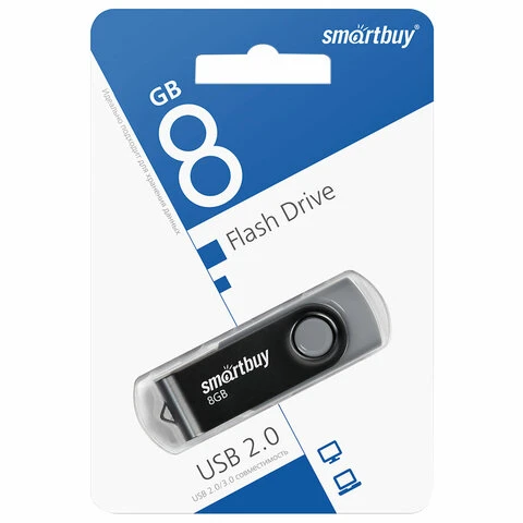 Флеш-диск 8 GB SMARTBUY Twist USB 2.0, черный, SB008GB2TWK